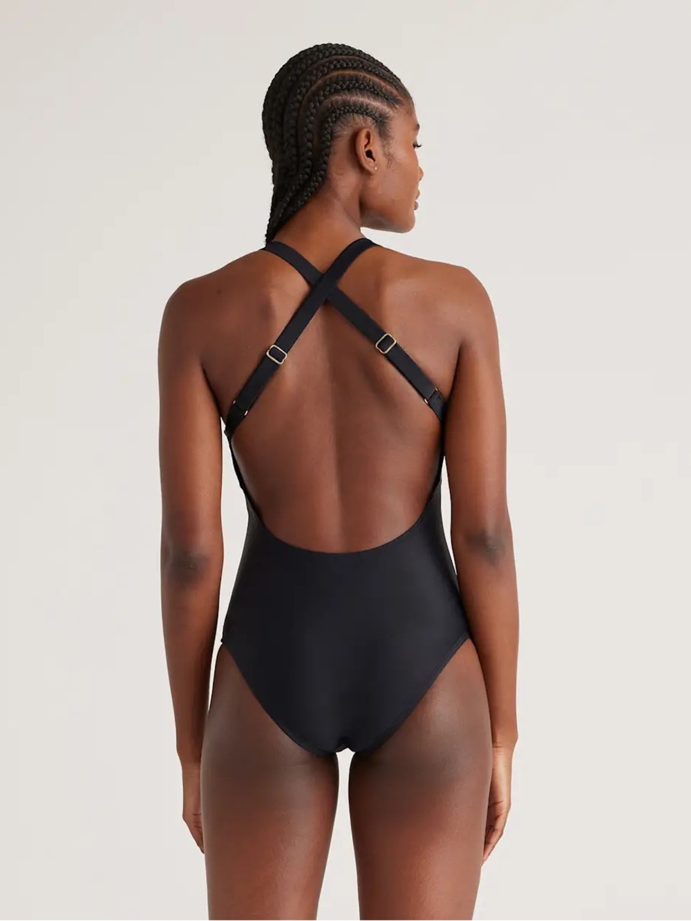 NWT QUINCE Italian Cross-Back One-Piece Swimsuit Large Black 9979